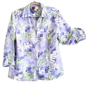 2/$35 Sale JM Colection 100% Linen Jacket-Blouse Lilac Print Size 12 Like New